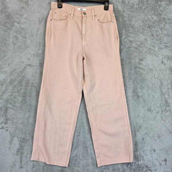 Uniqlo C Pants Womens 25 Pink Lyocell Linen Blend Straight Leg Jeans Zip Fly - Picture 1 of 11